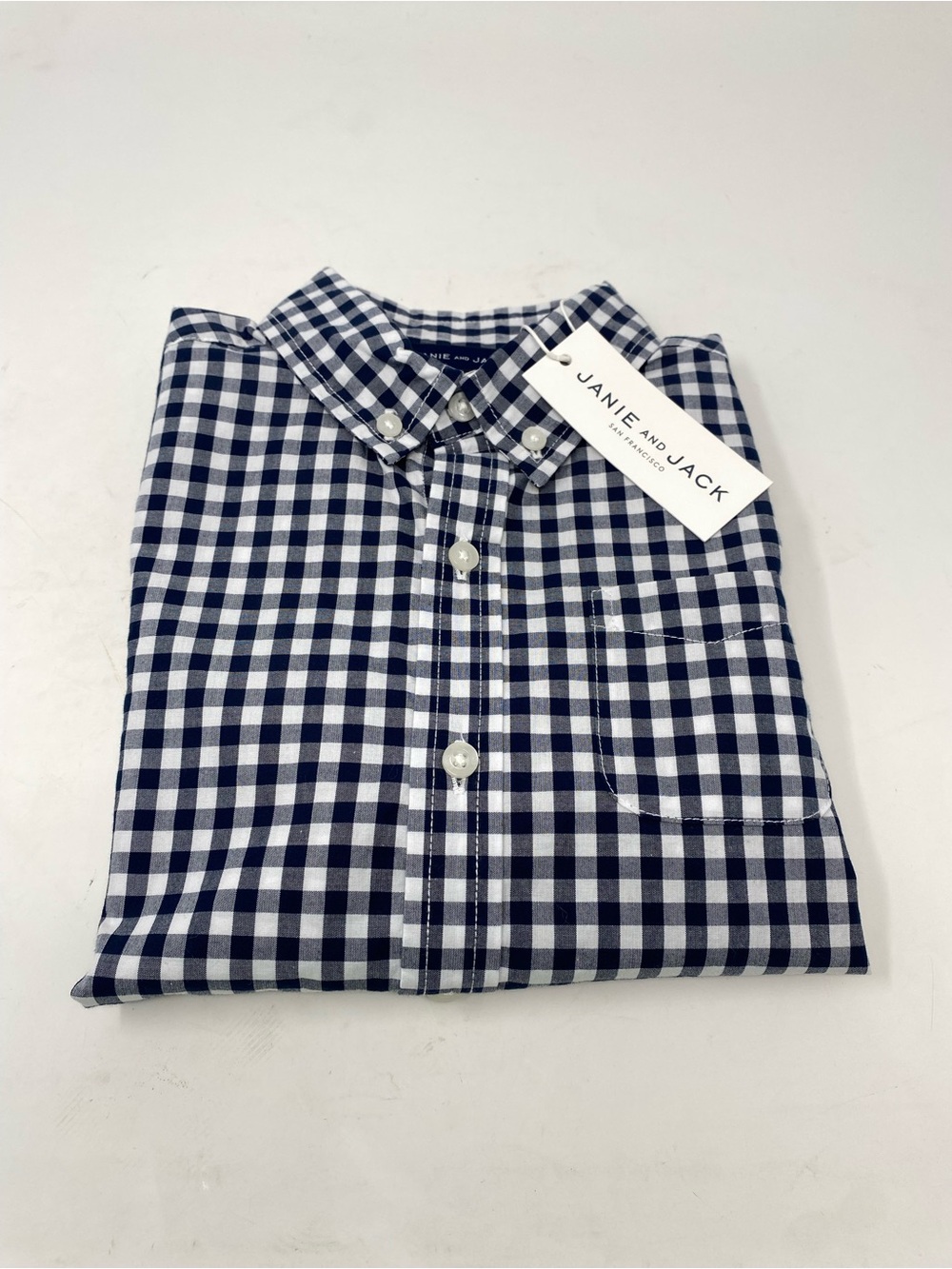 Janie and Jack Navy and White Gingham Cotton Poplin Button-Down Shirt New Size 5